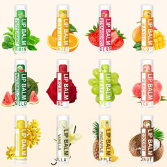 DMSKY lip balm flavor variety display—12 flavors for every mood.