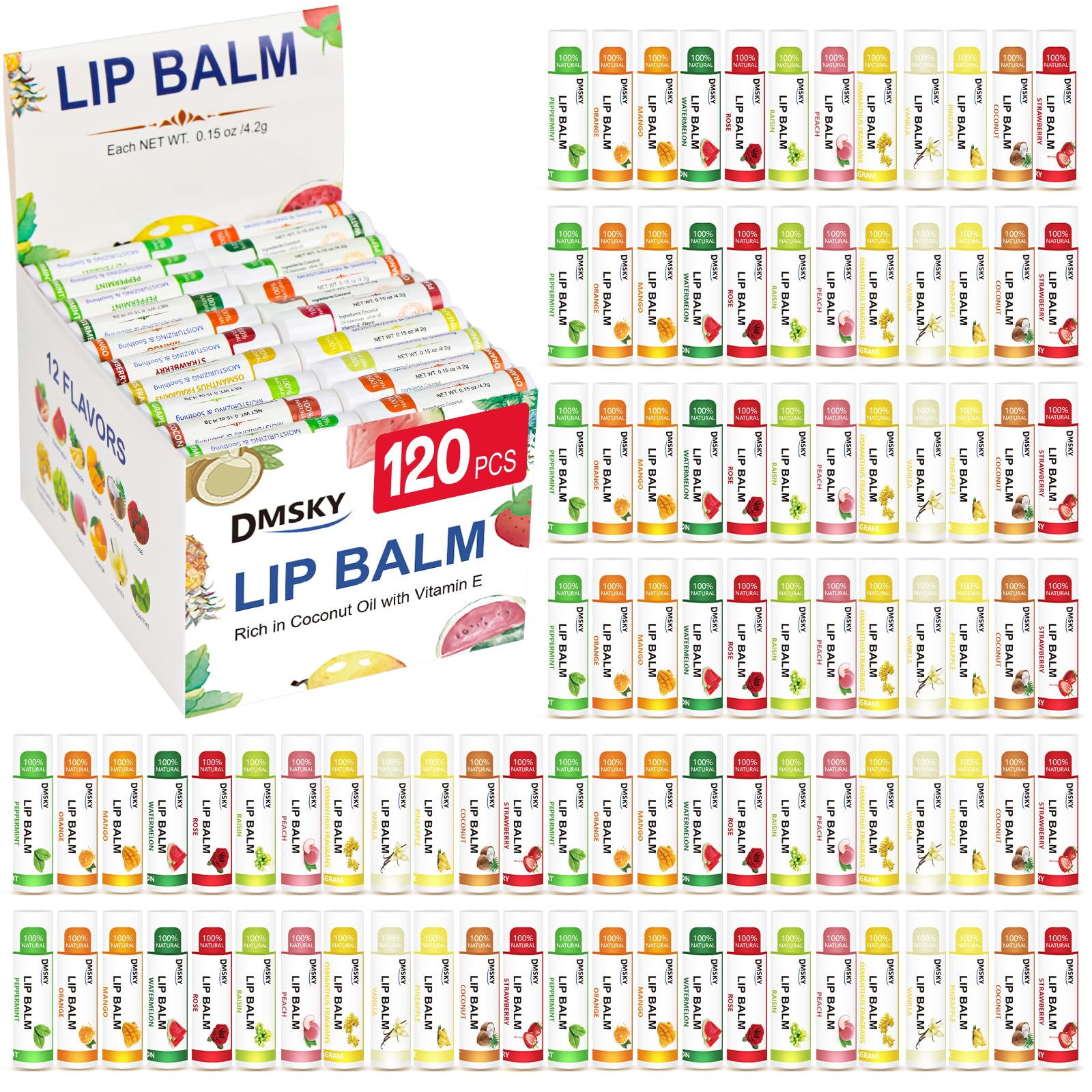 DMSKY lip balm pack 12 flavors collection highlights moisturizing lip care.