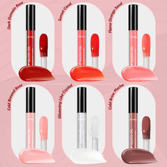 Dmsky lip gloss 6 colors swatches highlight rich tones with high shine.
