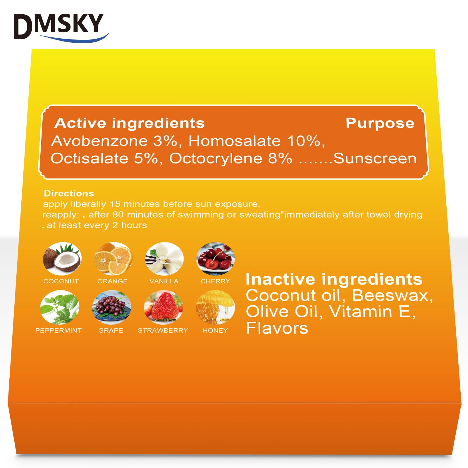 DMSKY SPF 30 balm shows clear, non-greasy application on lips
