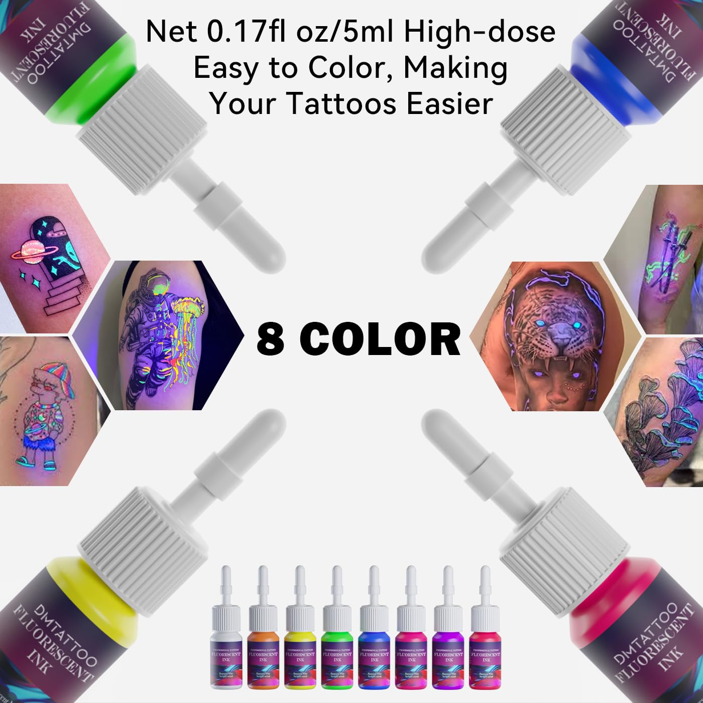 DMTATTOO pink fluorescent tattoo ink bottle creates bright glow for parties