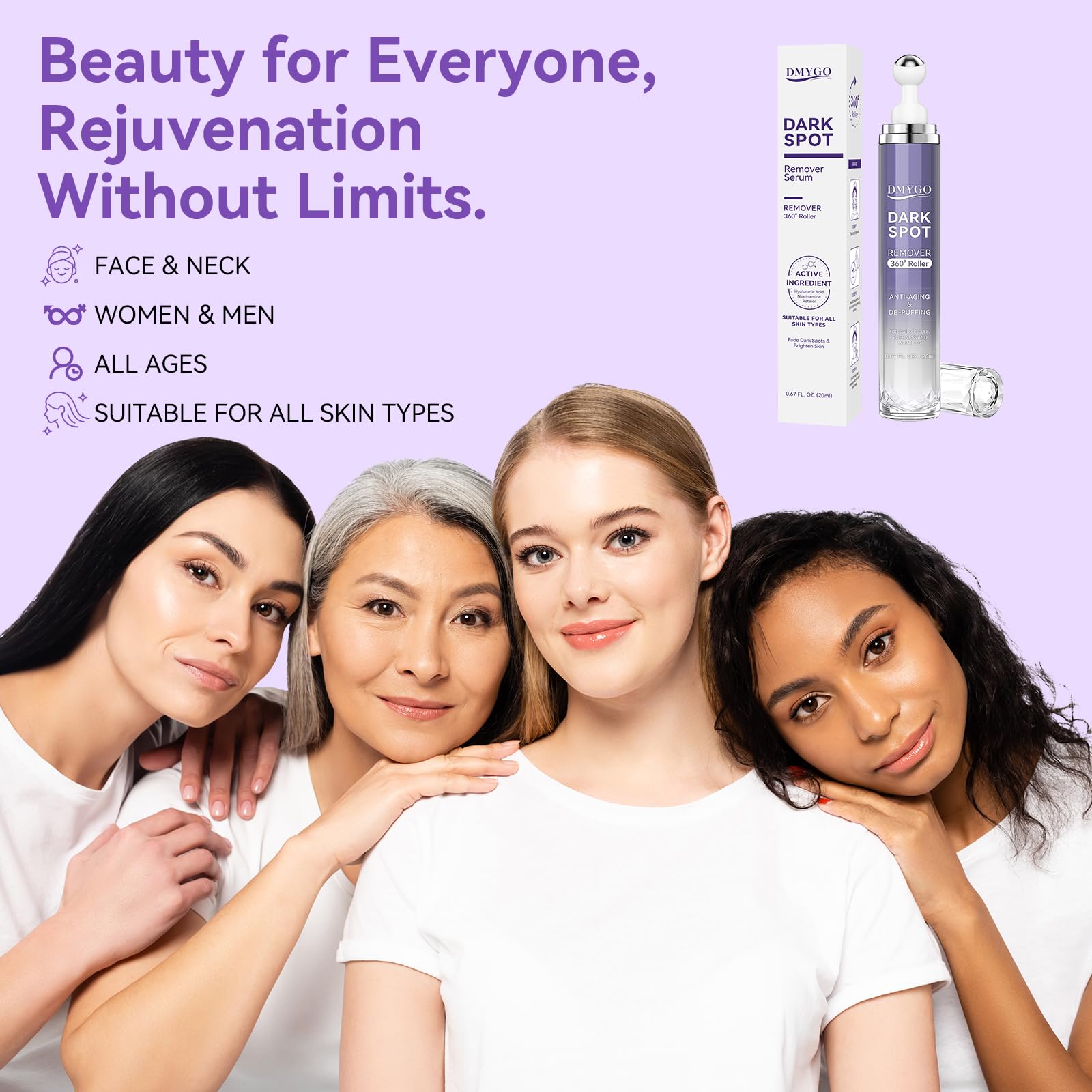 DMYGO dark spot remover hyaluronic-acid highlights hydration while correcting pigmentation.