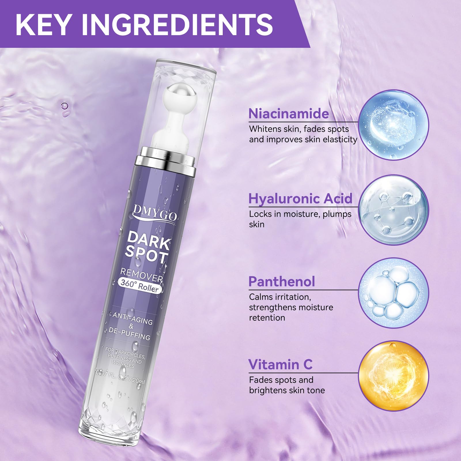 DMYGO dark spot remover roller-application demonstrates quick, convenient spot treatment on busy days.