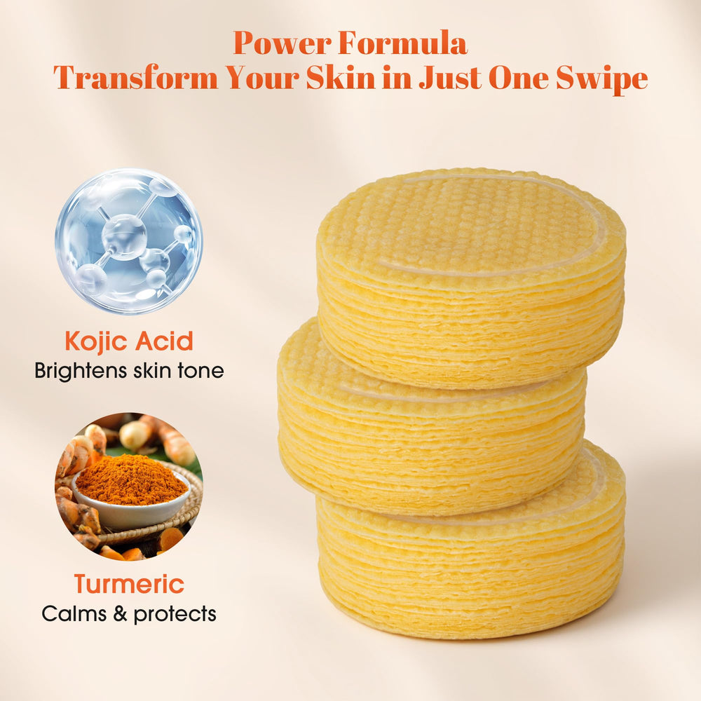 Dneeus turmeric kojic cleansing pad closeup shows textured, ready-to-use sheet