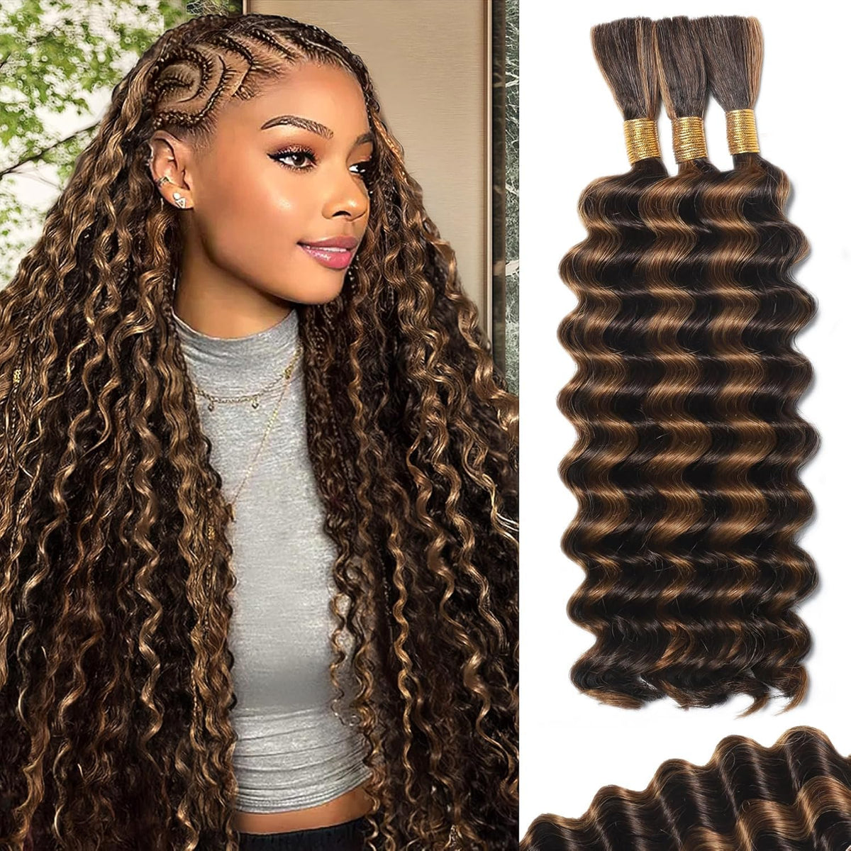 DNLOA Deep Wave bulk hair close-up showing glossy texture for braids.