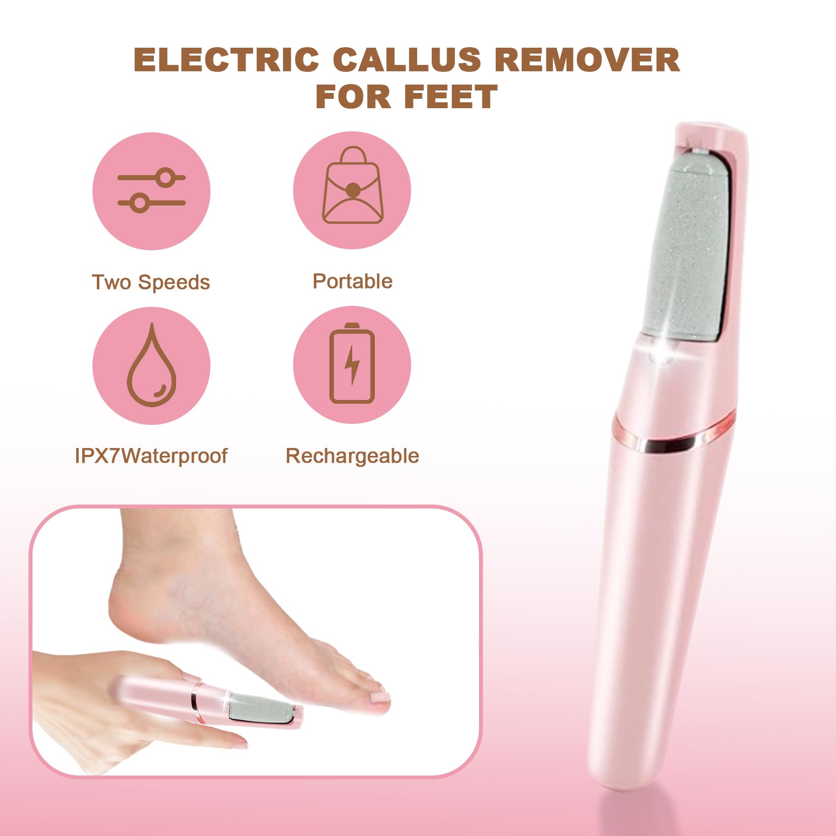 DNXCDM Smooth Pedicure Wand roller-detail shows coarse and regular heads for versatile skin care.