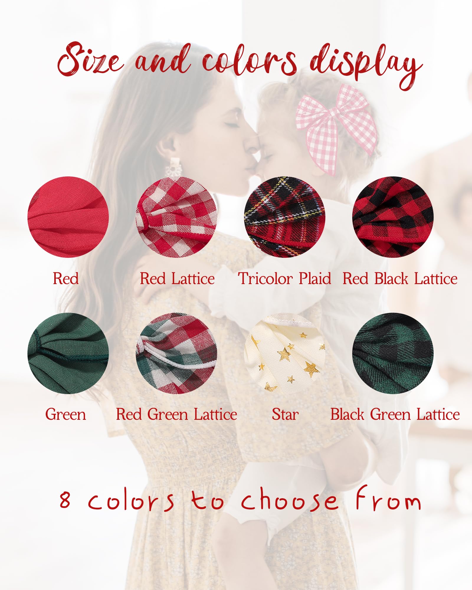 Doboi solid red and green bows for Christmas ensembles.