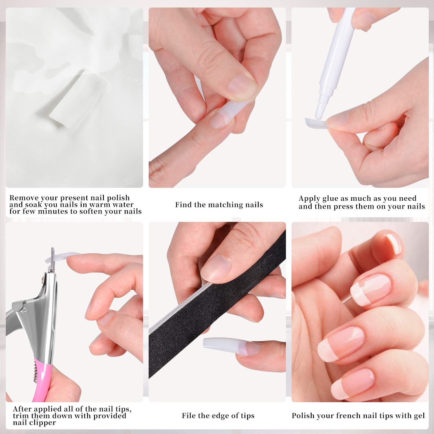 Dockapa 10-size nail tips set with 50 nails per size for precise fit.