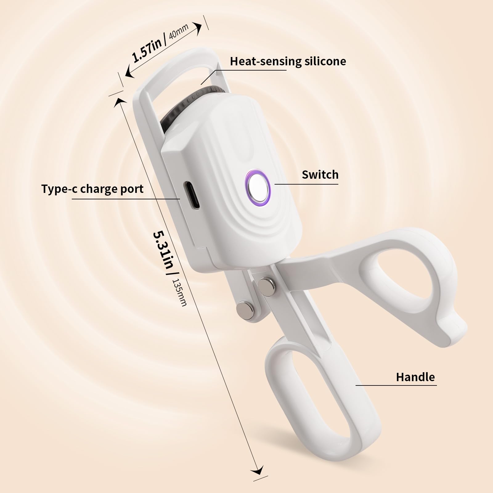 Docolor heated eyelash curler close-up shows skin-friendly silicone tip