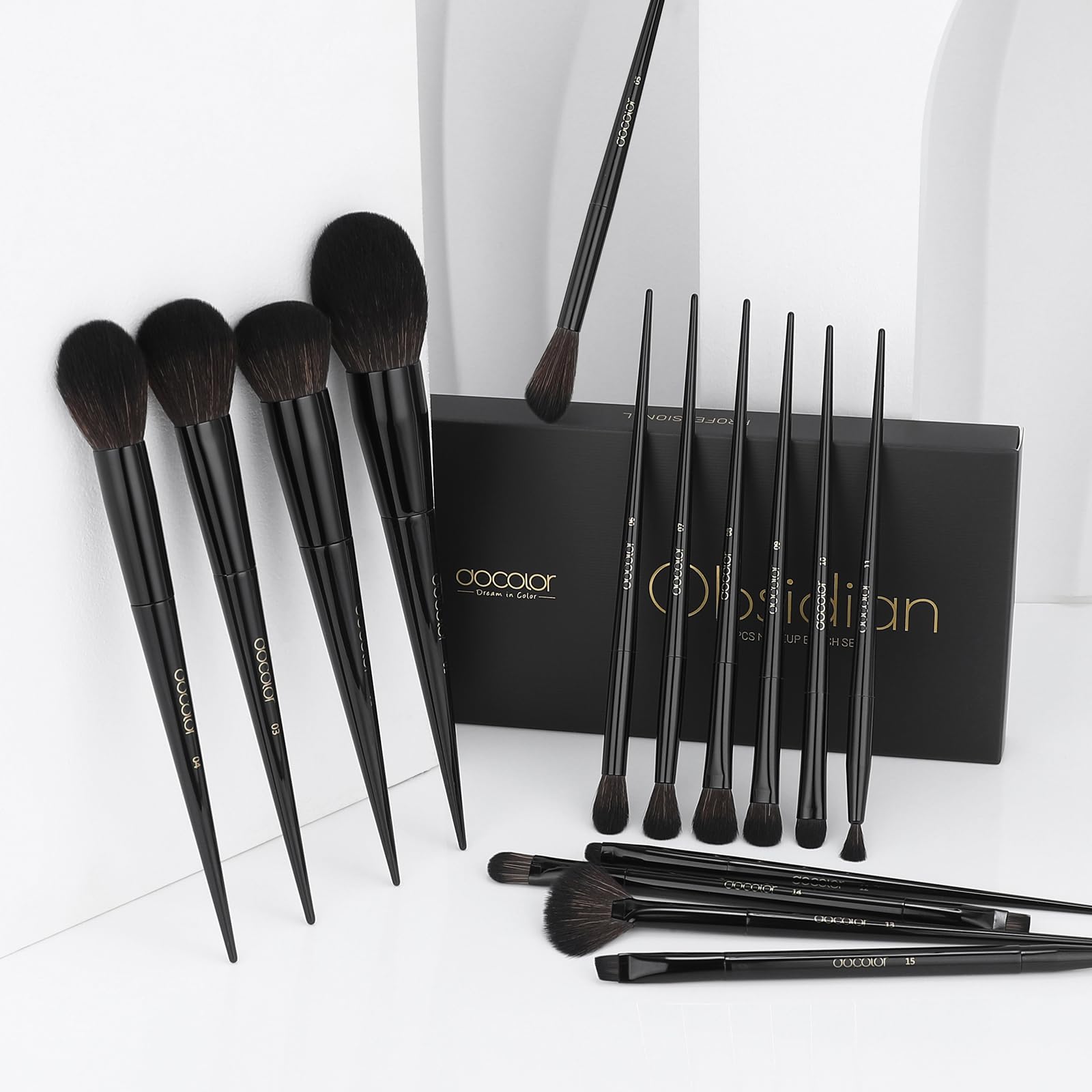 Docolor makeup brush set 15pc cruelty-free brushes for ethical beauty routine.