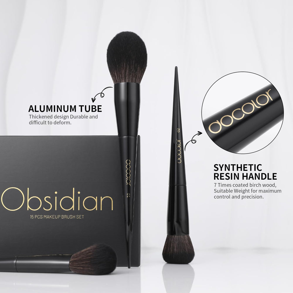 Docolor makeup brush set 15pc liquid-friendly brushes for versatile products.