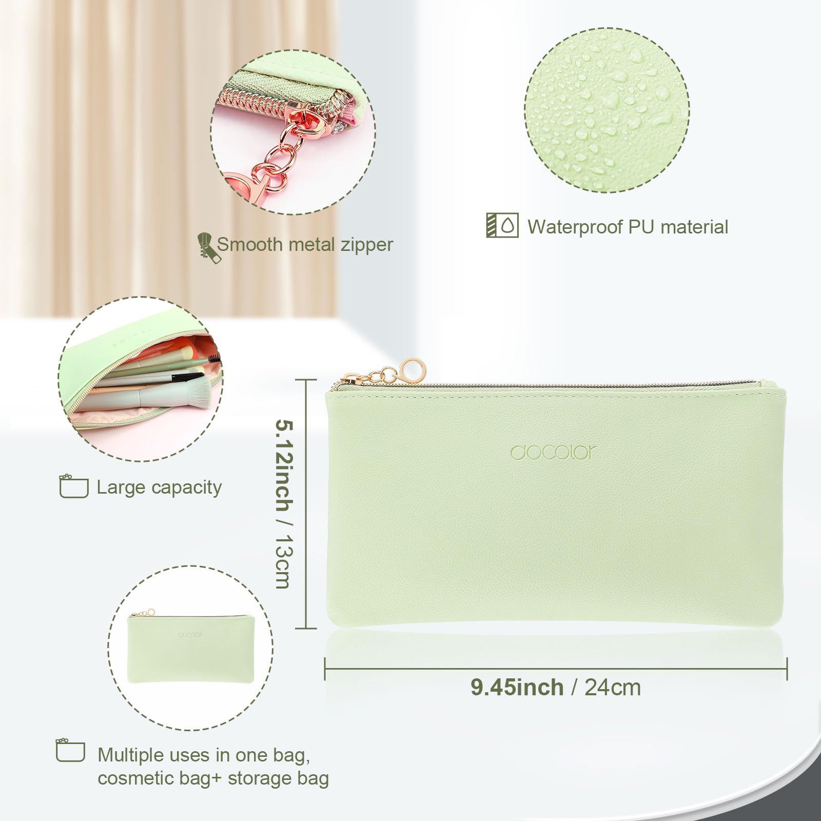 Docolor Morandi luxury cosmetic bag stores brushes neatly for travel.