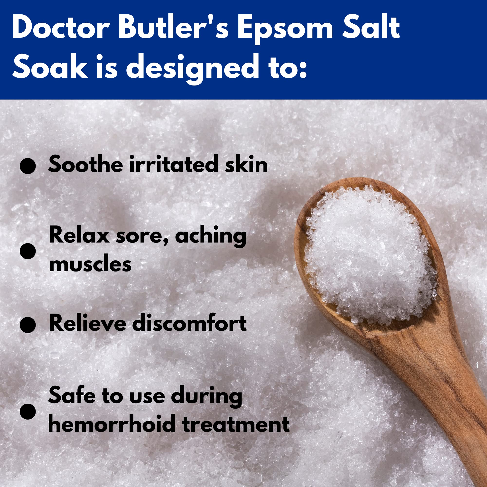 Doctor Butler's Epsom salt soak in tub setup invites gentle soak and skin comfort.