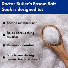 Doctor Butler's Epsom salt soak in tub setup invites gentle soak and skin comfort.