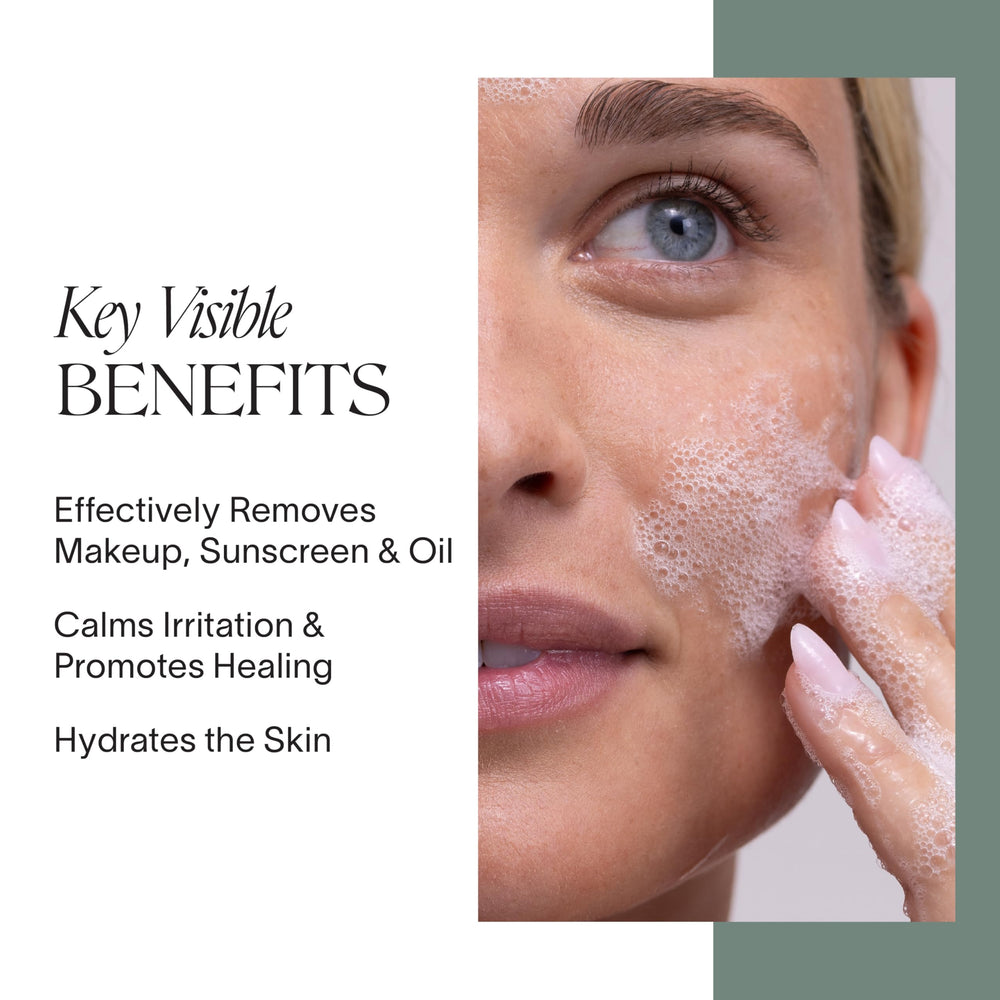 Doctor Rogers Face Wash foaming lather close-up highlights a hydrating, non-stripping cleanse.