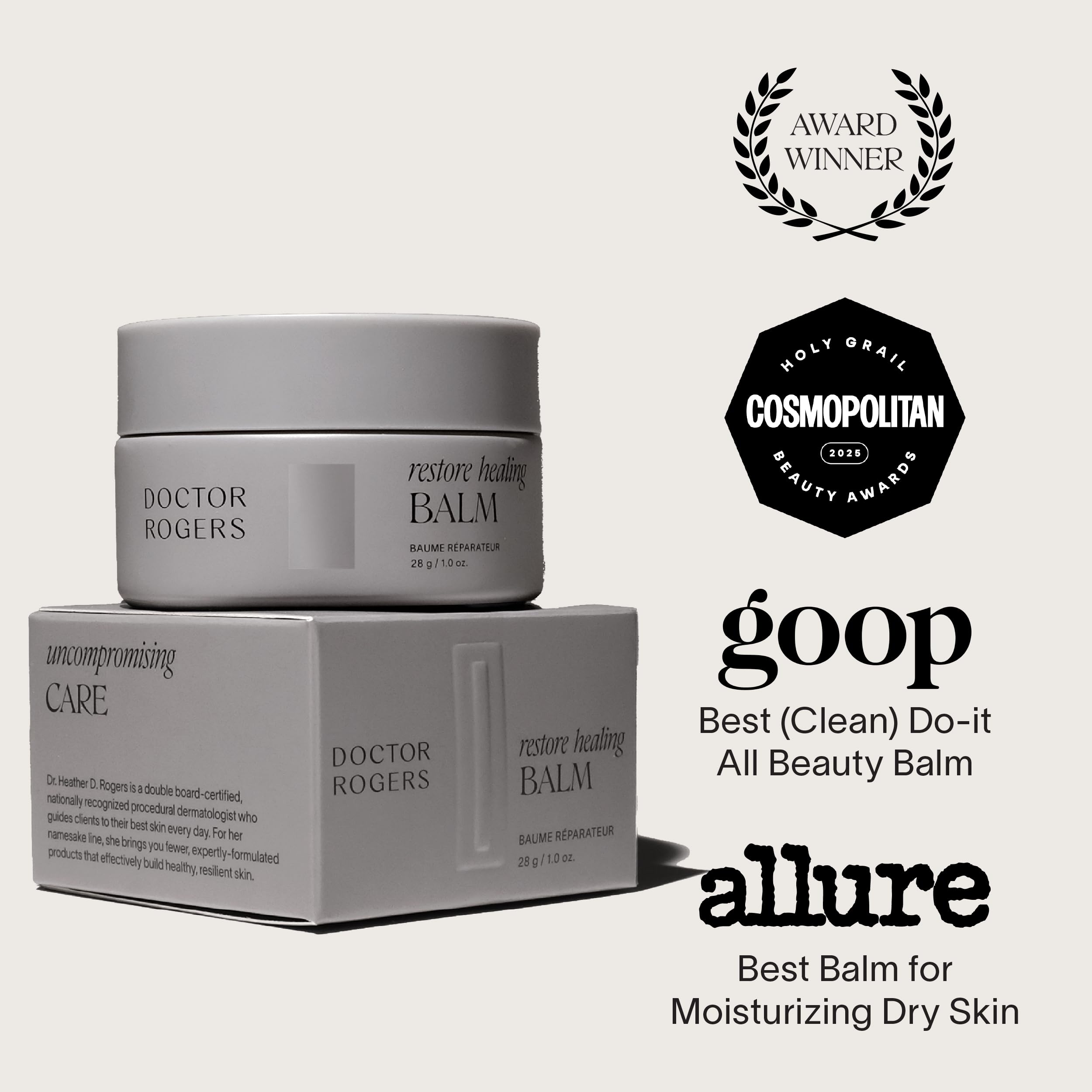 Doctor Rogers Restore Healing Balm used as lip balm and facial moisturizer.