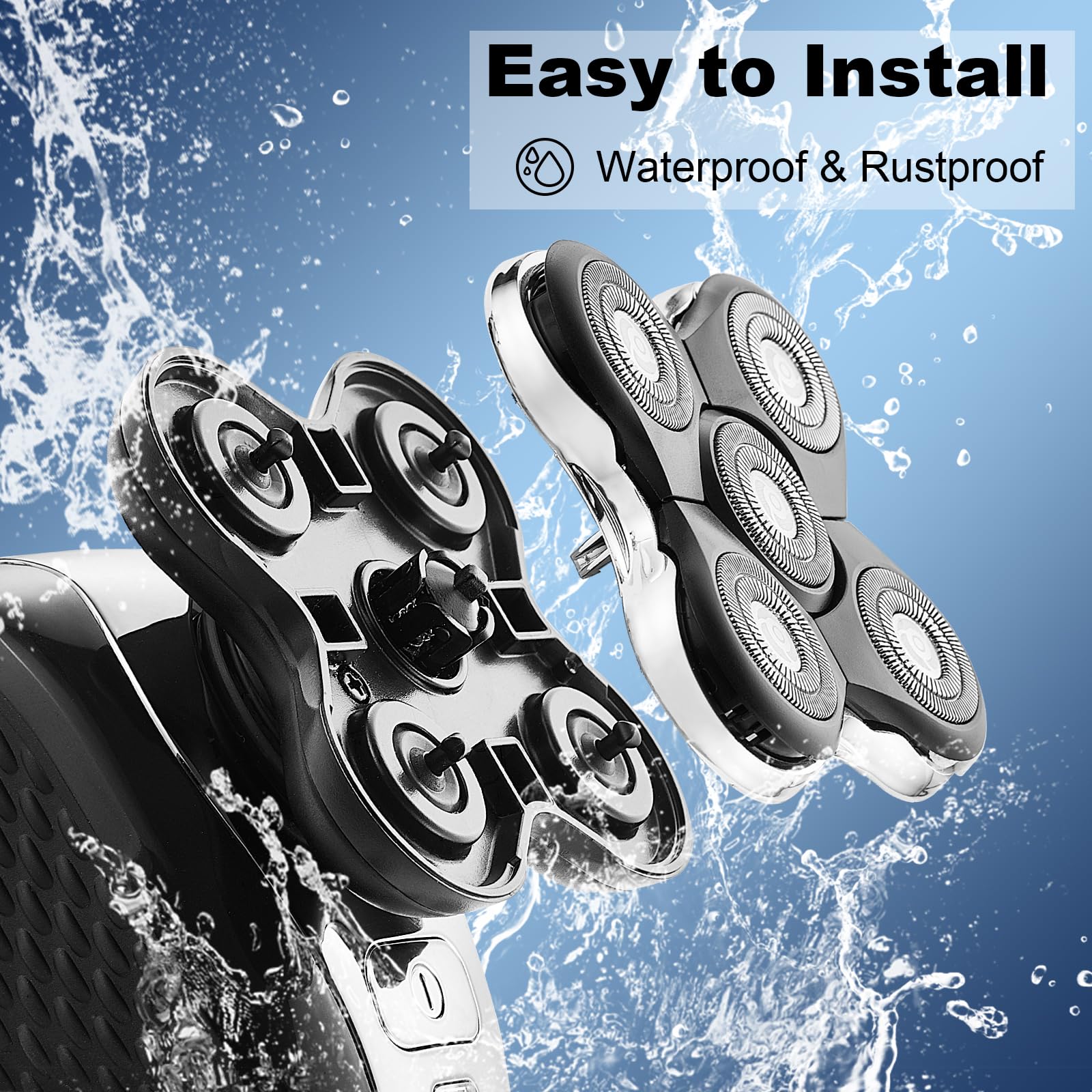 DODAER shaver heads installation process showing easy snap-in replacement.