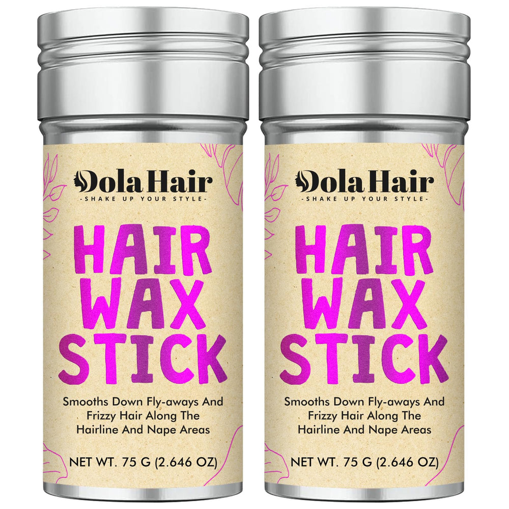 Dolahair hair wax stick 2-pack packaging highlights easy flyaway control.