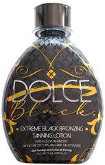 Dolce Black Bronzer lotion in hand for a smooth indoor tanning result.