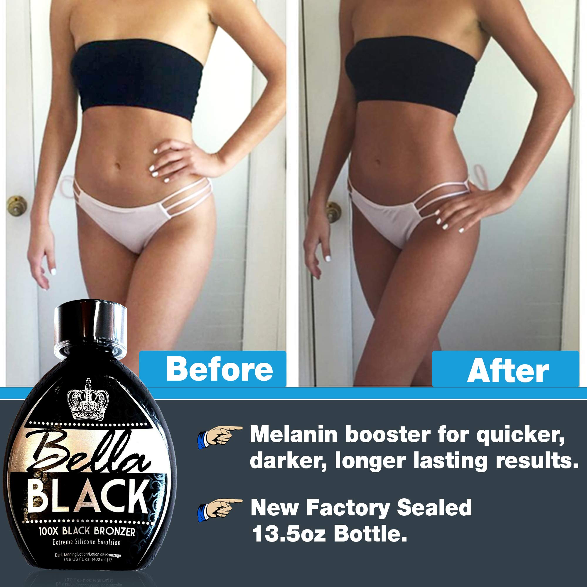 Shrink-wrapped Bella Black 100X bottle signaling safety