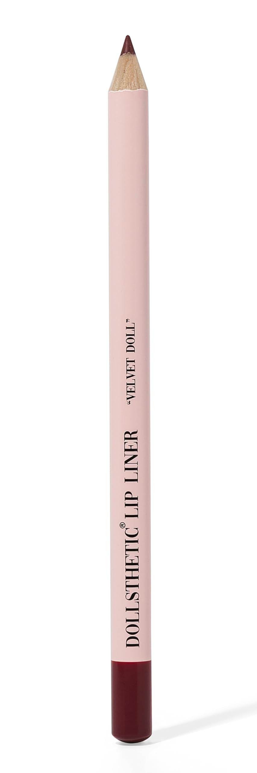 DOLLSTHETIC lip liner packaging close-up highlights vegan cruelty-free formula for everyday wear.