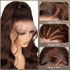Dolly Pretty 30 inch chocolate brown lace front wig full length view for dramatic styling options.
