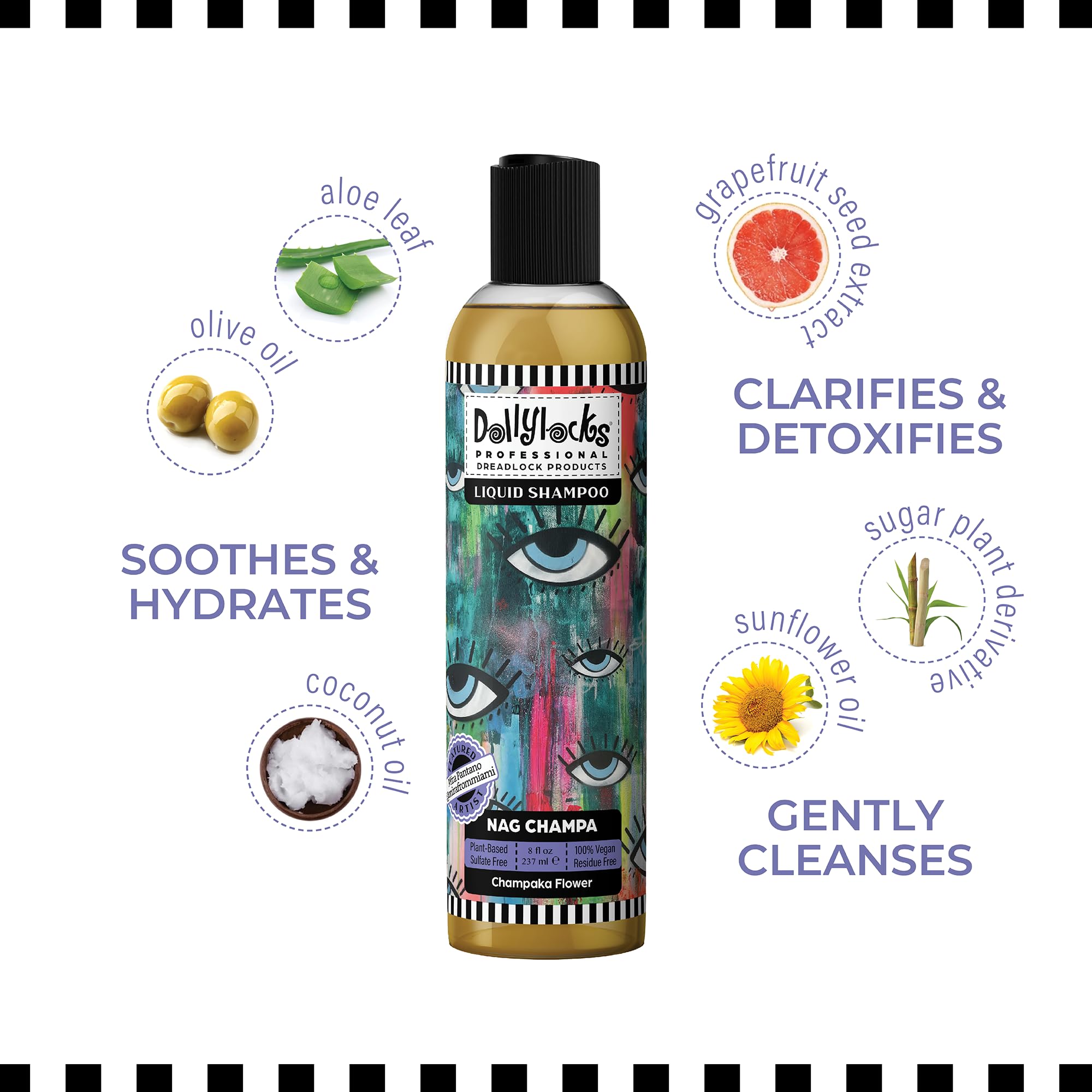 Dollylocks Liquid Shampoo on hair shows soft, shiny, manageable dreadlocks