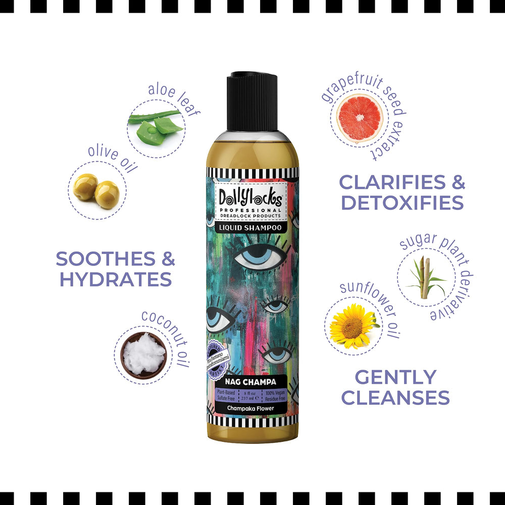 Dollylocks Liquid Shampoo on hair shows soft, shiny, manageable dreadlocks