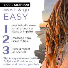 Dollylocks Liquid Shampoo ingredients aloe and coconut for soothing scalp