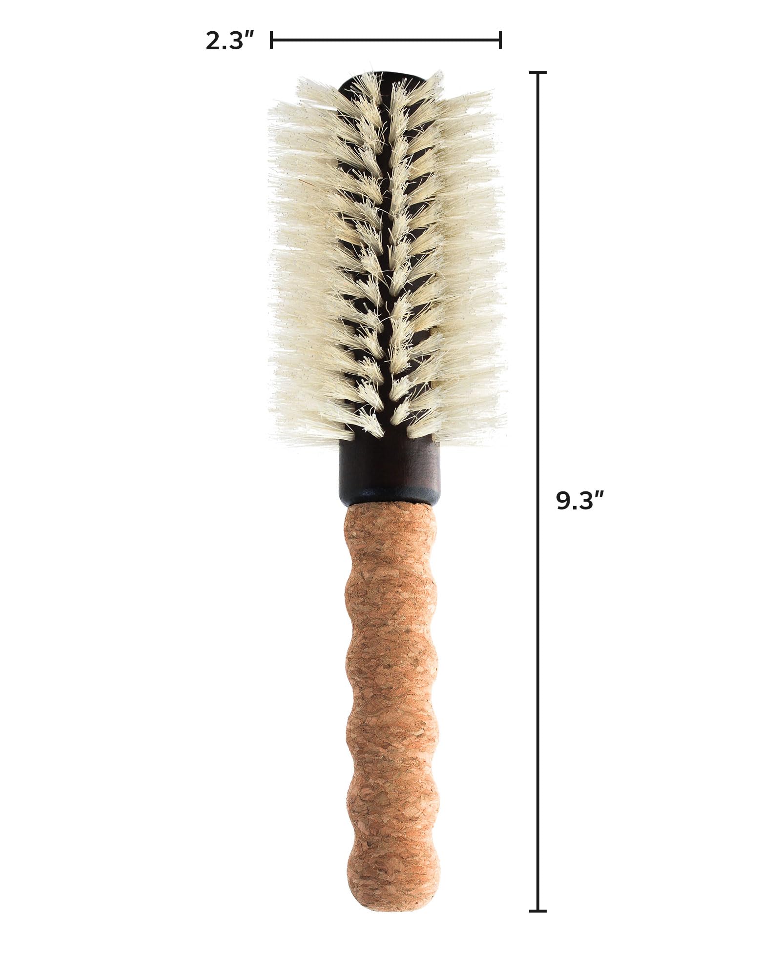 Dom Dom nylon boar round brush cork-handle closeup for comfortable grip during styling