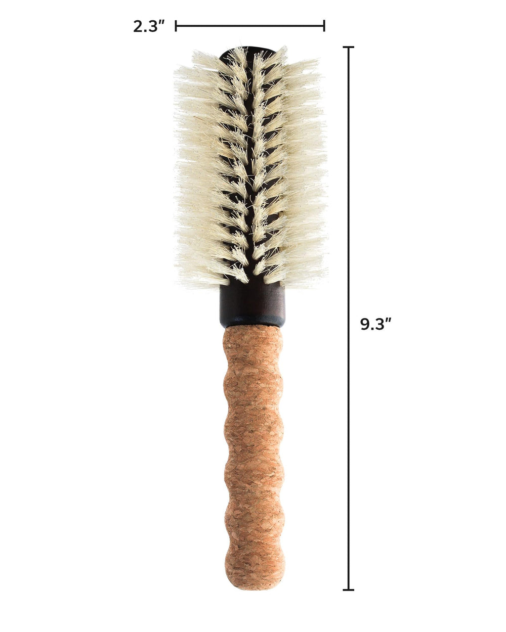 Dom Dom nylon boar round brush cork-handle closeup for comfortable grip during styling