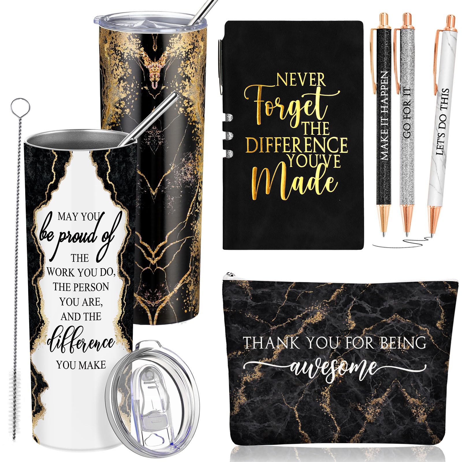 Domensi 6-pcs gift set tumbler with accessories showcases thoughtful employee appreciation gifts for coworkers.