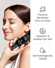 DOMINAS Tone-up Sunscreen application texture close-up demonstrating non-greasy finish.