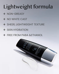DOMINAS Tone-up Sunscreen no white cast on skin after blending.