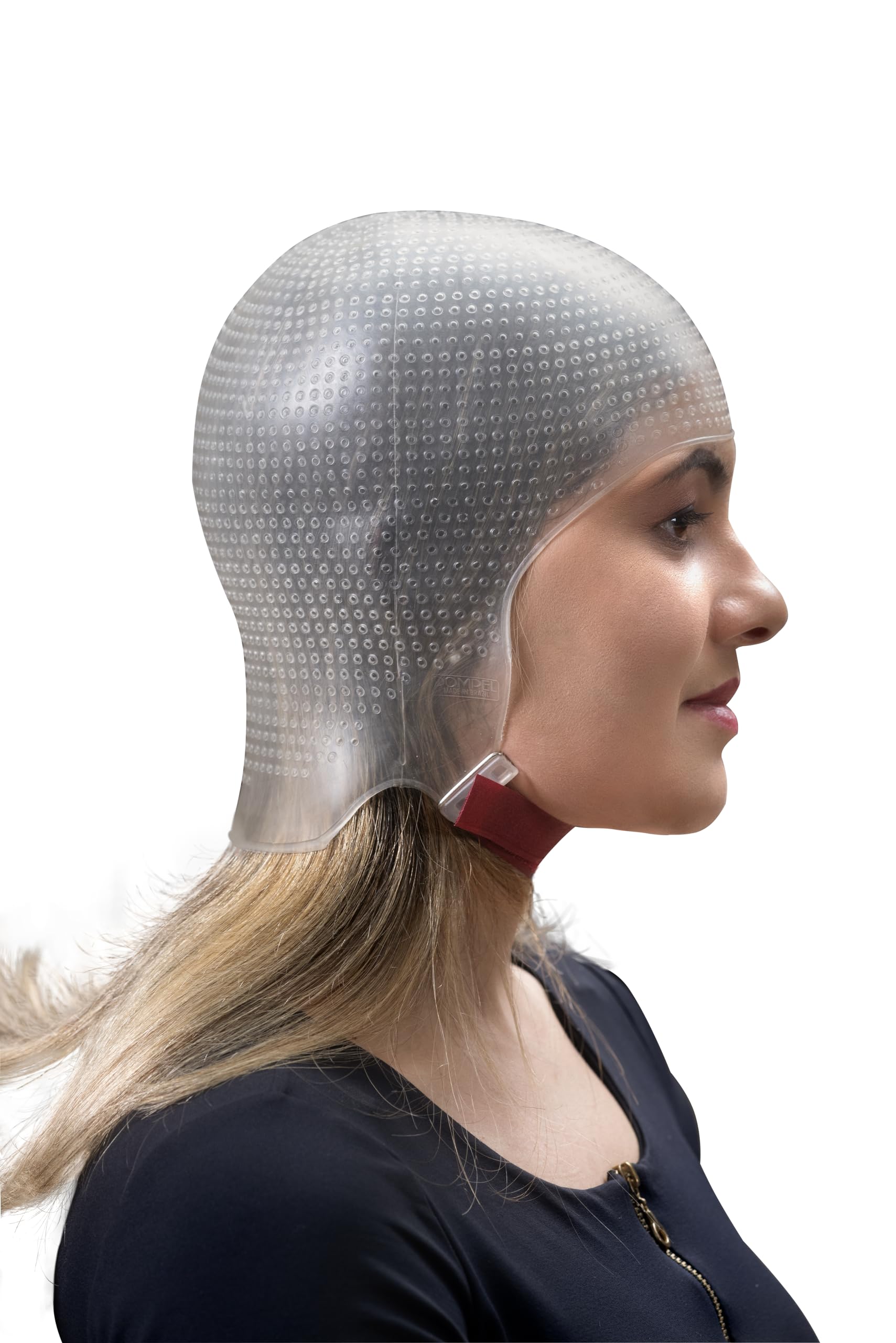 DOMPEL Sparta 2.4K cap head-fit illustration demonstrates universal sizing.