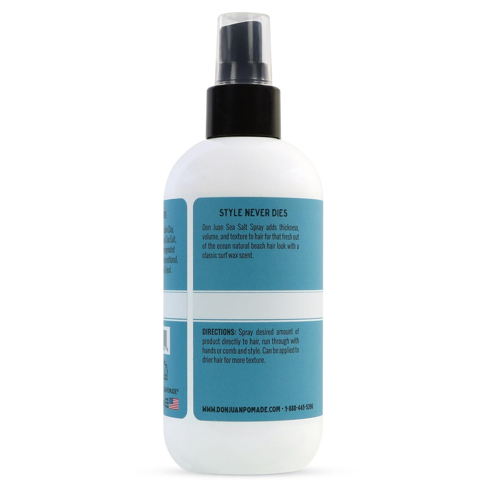 Don Juan sea salt spray packaging highlighting light hold and 8 fl oz.