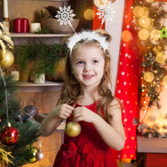 Doneace snowflake boppers with faux feathers catch light for playful elf look.