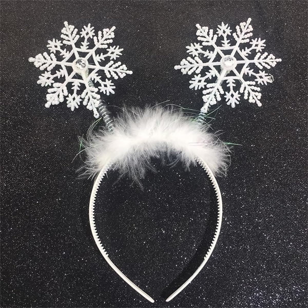 Doneace snowflakes headband with glitter highlights for festive holiday parties.