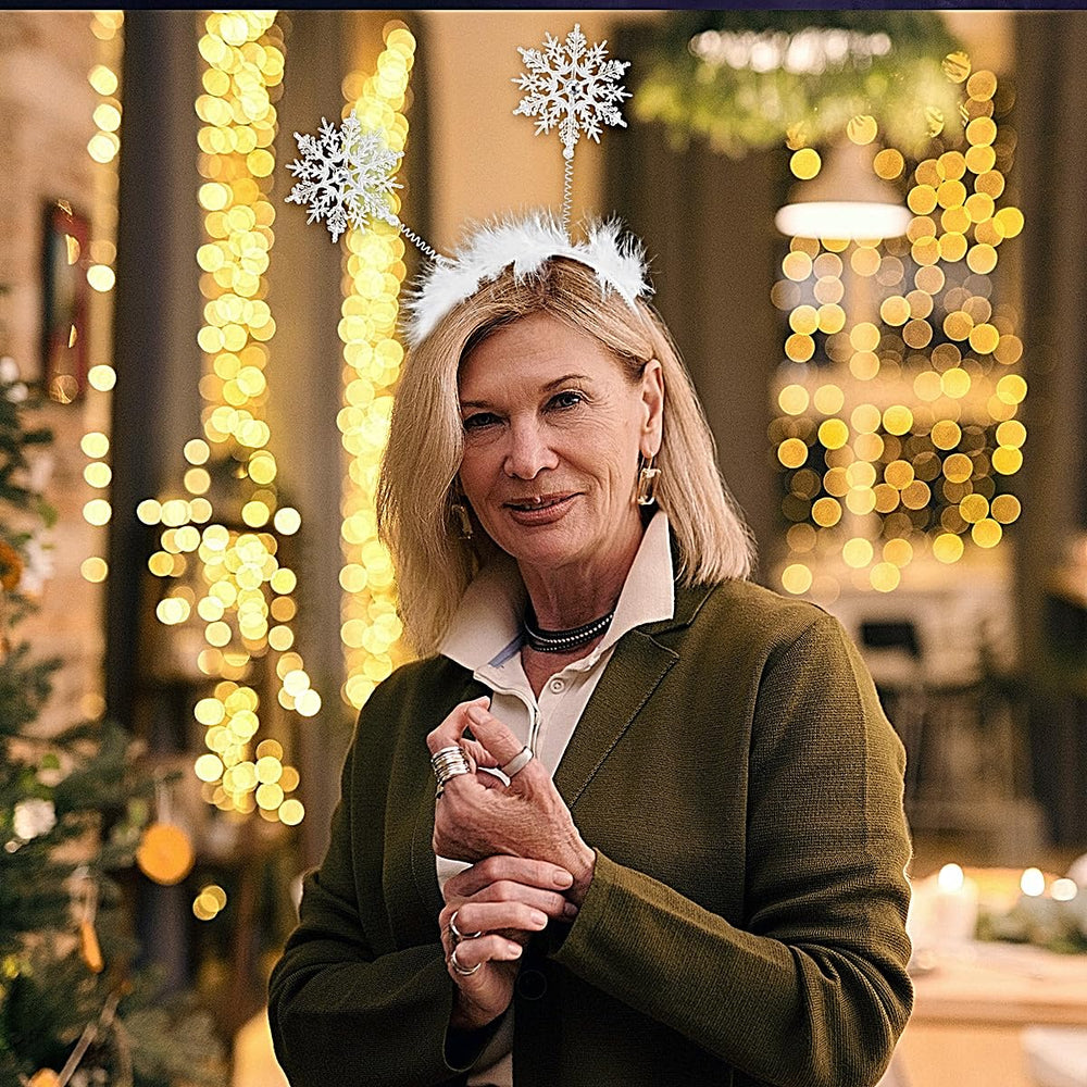 Doneace white feather headband suits photoshoots with holiday flair.