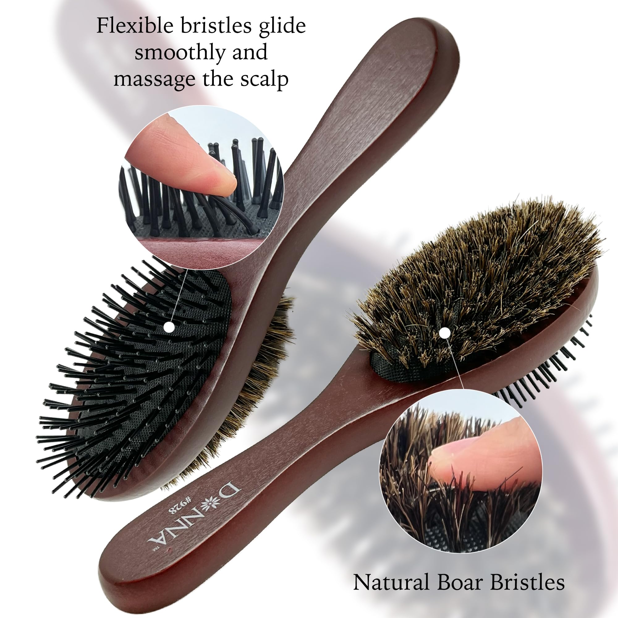 Donna detangling side image highlighting knot glide before styling