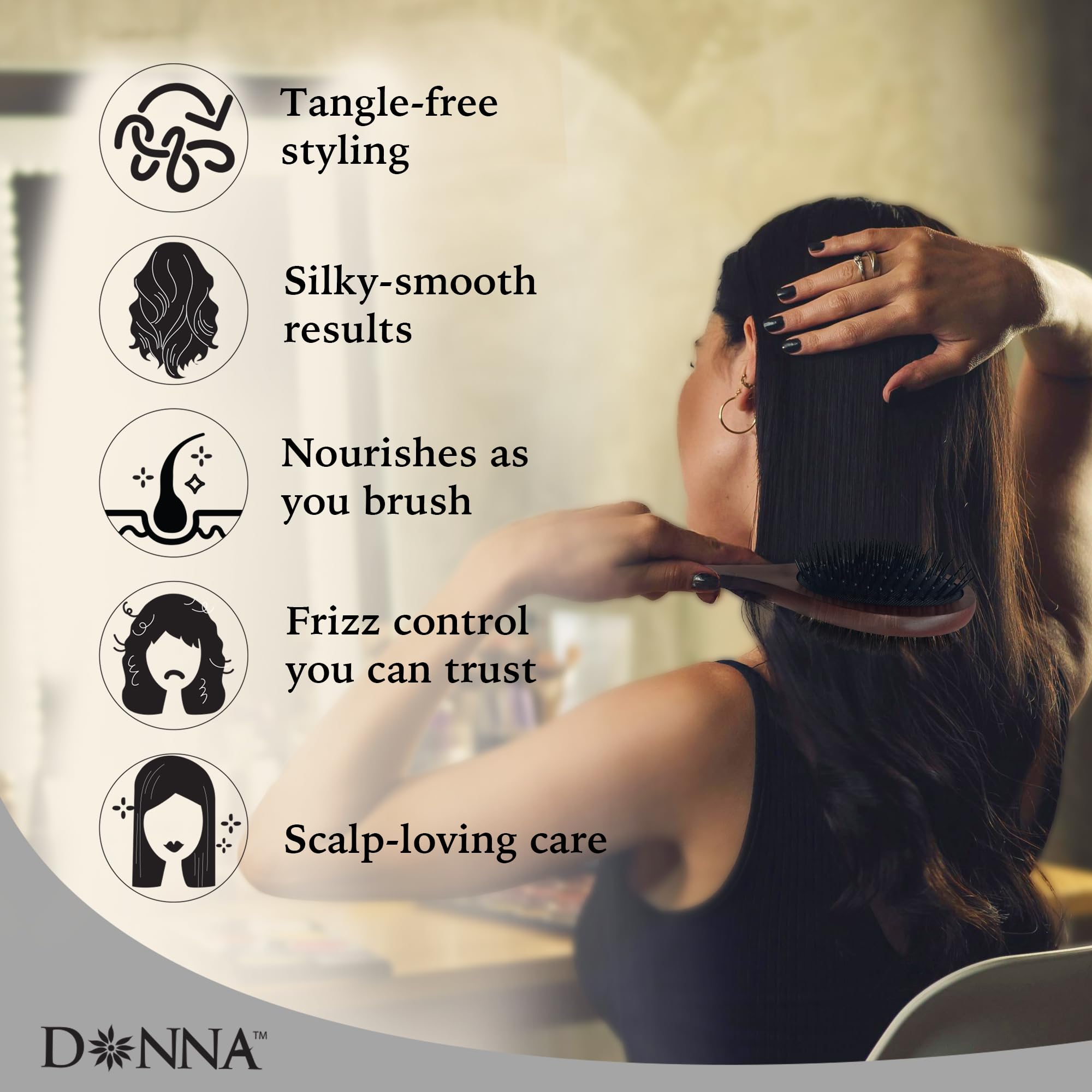 Donna brush with wet hair prep highlighting detangling side use