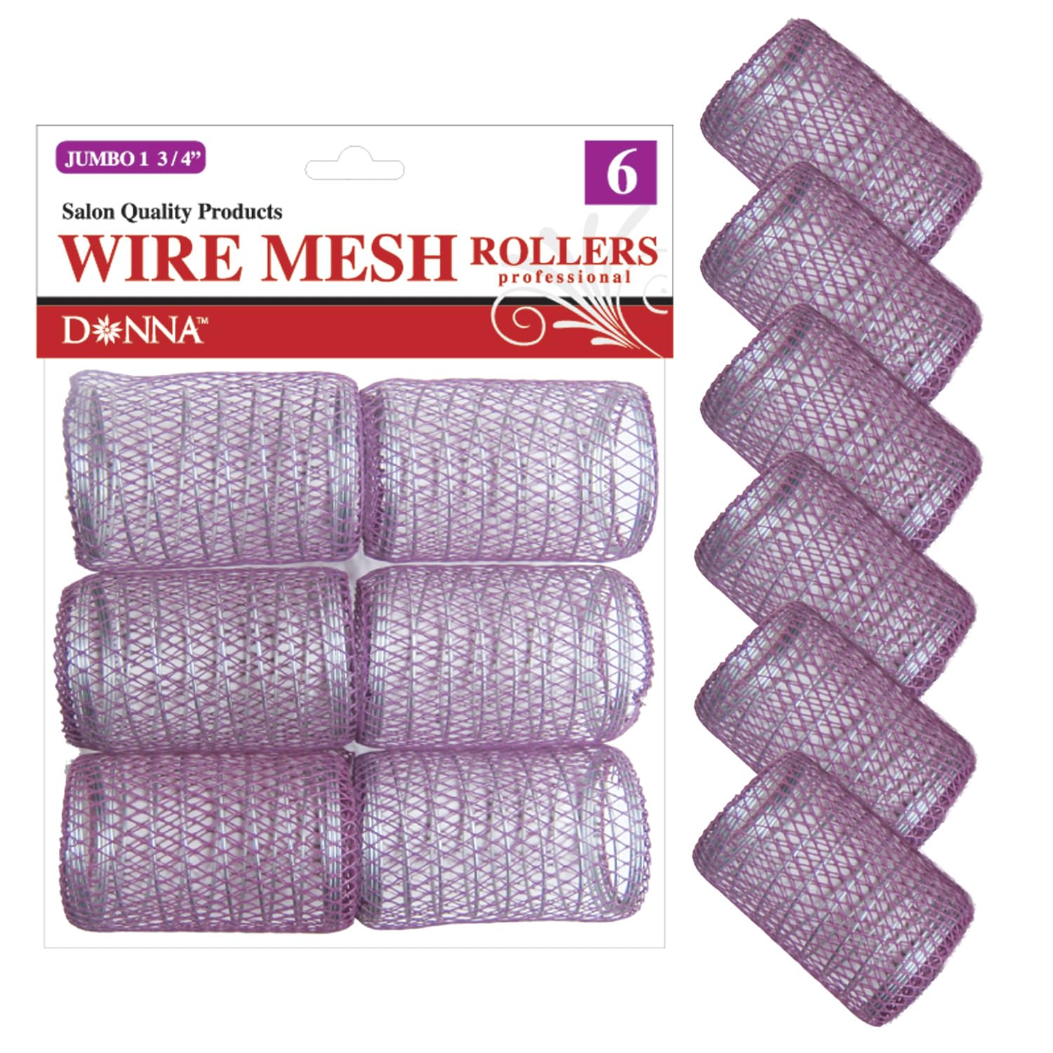 DONNA wire mesh hair rollers purple pack for effortless voluminous curls without heat.
