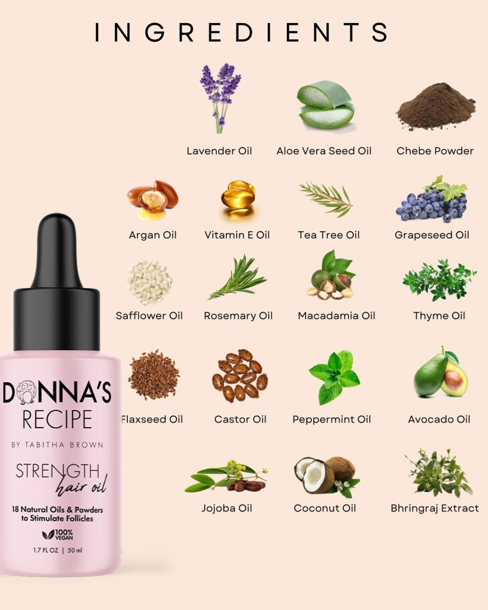 Donna's Recipe Strength Hair Oil on scalp – soothes dryness with gentle massage.