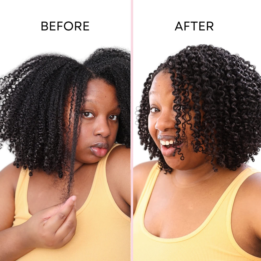 Donna's Recipe bottle beside towel-dried hair hints at smooth, shiny results
