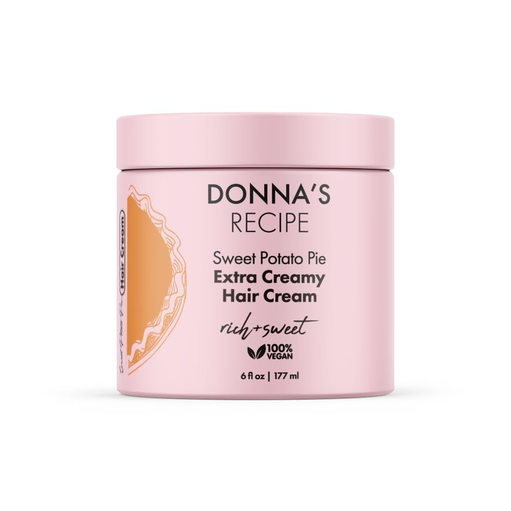 Donna's Recipe Sweet Potato Pie Hair Cream bottle offers lightweight hydration for curls.