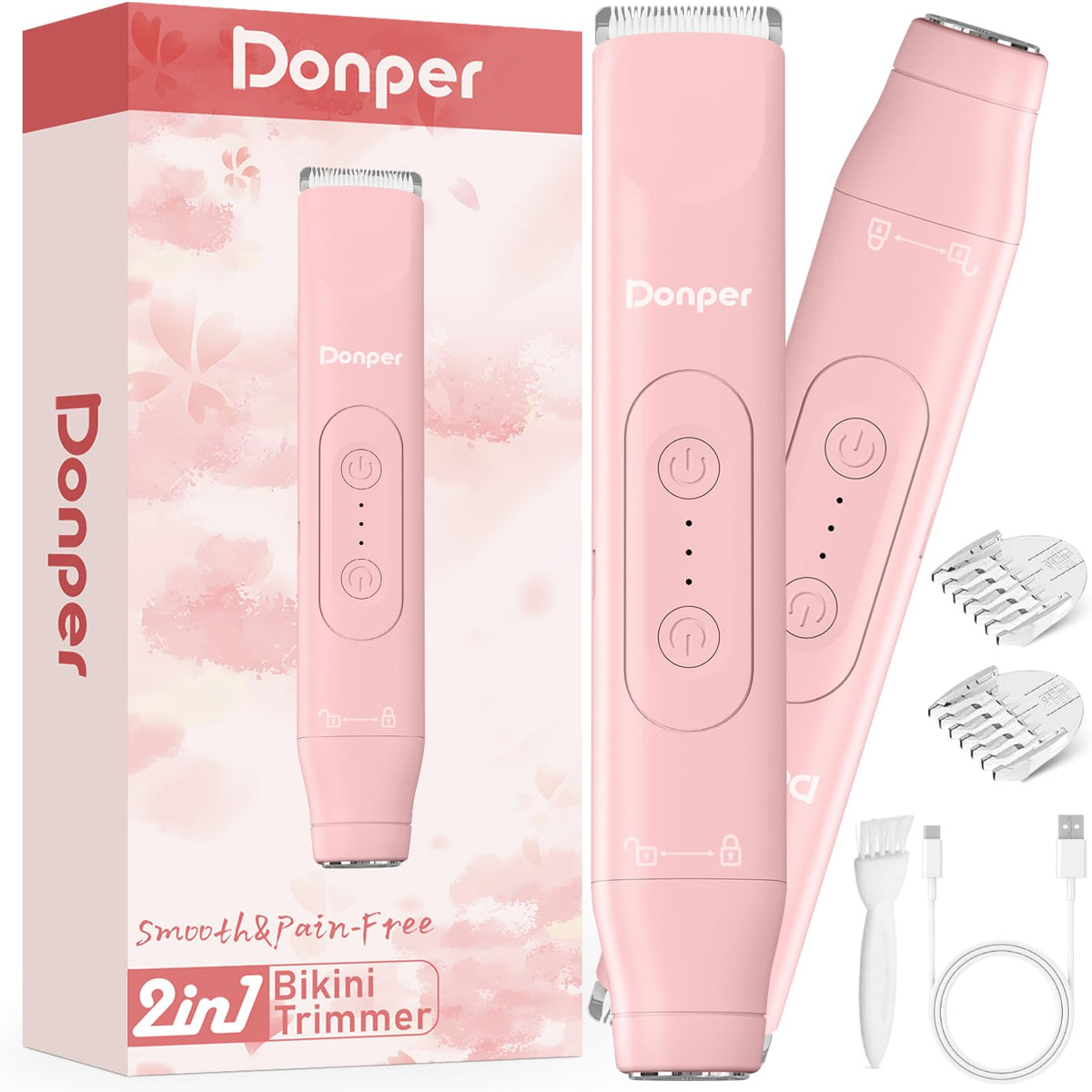 Donper Bikini Trimmer dual-head closeup shows precise control for bikini line grooming.
