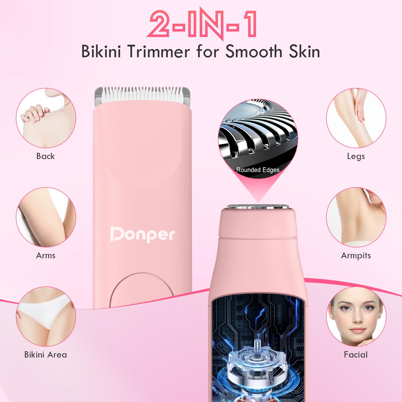 Donper Bikini Trimmer ergonomic lightweight handle provides comfortable grip during longer sessions.