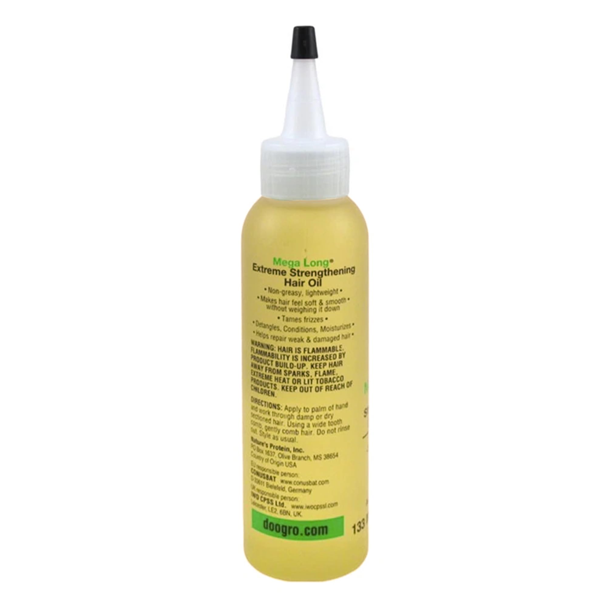Doo Gro Mega Long Extreme Strengthening Oil application shows easy distribution through damp or dry hair.