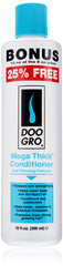Doo Gro Mega Thick Conditioner bottle pour demonstrates thickening and conditioning benefits.