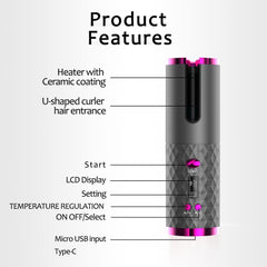 DOORTIAN LED-display cordless hair curler gray side view for precise temp control
